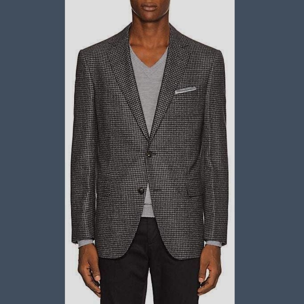 NWT $1495 Pal Zileri Classic Fit‎ Check Wool Blend Sport Coat Black [ 52R ]